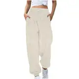 EMATOP Cordhose Damen Lässig Sport Sweathose Warm Winter Sporthose Lange Elegant Jogginghose High Waist Freizeithose mit Taschen Laufhosen Elastische Taille Yogahose Baumwolle Einfarbig Hosen