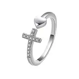 Gilieyer Herz Kreuz Ringe, Christlicher Ring Offener Verstellbar Religiöse Inspirierende Ringe Jesus Bibel Kreuz Schmuck für Frauen Mädchen Herren (Herz Silber)