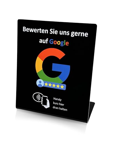 4.0 COMMERCE Google Bewertung Aufsteller Display mit NFC-Chip | Vorprogrammiert auf Ihr Geschäft | Starkes Google Ranking für Ihr Unternehmen - schwarz