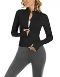 Bkul Laufjacke Damen Sportjacke Atmungsaktive Langarm Yoga Fitness Shirt Langarm Sportjacke mit Reißverschluss Trainingsjacke mit Daumenlöchern