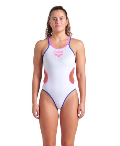 ARENA Damen One Women's Double Cross Back Swimsuit Badeanzug, Weiß/Neonblau/Fluo Pink, 36