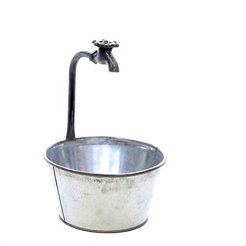 mucHome Metalleimer mit Deko-Wasserhahn Pflanztopf Blumentopf Übertopf Verzinkt Gesamthöhe 37cm Deko