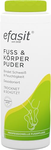 efasit Fuß und Körper Puder - Gegen schwitzende Füße, ideal bei Fußgeruch und Schweißfüße, bindet Feuchtigkeit, schützt die Haut und sorgt für angenehmen Geruch, 100g