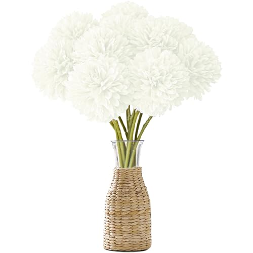 LoNinLoAn 12 Stück Künstliche Blumen Hortensie Seidenblume Kunstblumen Hortensienblüten Deko Blumen kunstblume mit Stielen für Hochzeiten Party Büro Home Decor (Weiß)