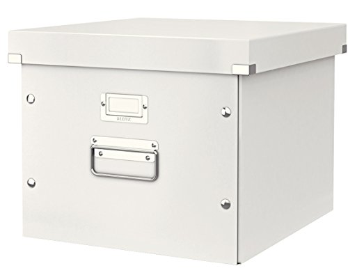 Leitz Click & Store Aufbewahrungs- und Transportbox für Hängeregistratur mit Deckel, Ablagebox für Unterlagen bis A4 im Büro, 86 % recycelte Premium-Hartpappe, Stabile Metallgriffe, Weiß, 60460001