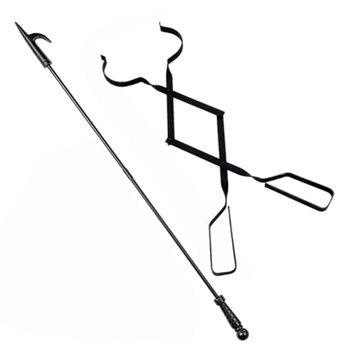 Kamingzange und Schürhaken lang Kaminbesteck, 2Pcs Schwerlast Brennholzzange Log Klauengreifer für Holzofen, Draussen Lange Protokolliert Pinzette für Camping, Holzofen, Lagerfeuer, Kaminöfen