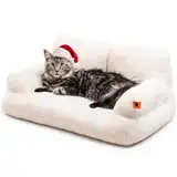 MEWOOFUN groß Katzenbett kleines Hundesofa Flauschig und waschbar Katzensofa Hundebett für Katzen, weich Katzenbett katzencouch mit Rutschfester Unterseite, weiß 66x48cm