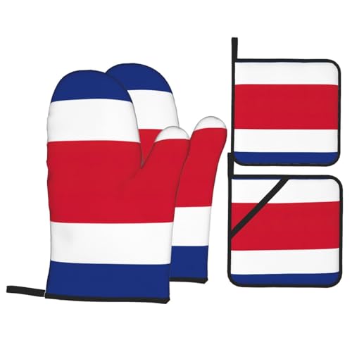 Ofenhandschuhe und Topflappen mit Flagge von Costa Rica, bedruckt, hitzebeständig, Set mit Aufhängeschlaufe, wasserdicht für Küche