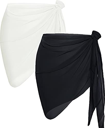 Gosunny Sarong Tuch Damen Elegant Sommer Strand 2 Stück Vertuschung Wrap Bikini Bademode(Schwarz und Weiß)