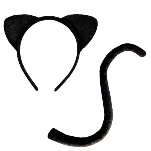 LIURFLNC Katzenohren Haarreif und Katzenschwanz, Katzenohren Cat Ears Headband, Katzenkostüm Damen Kopfschmuck, Stirnband Katzenkostüm für Halloween Karneval und Fasching Parteien Deko