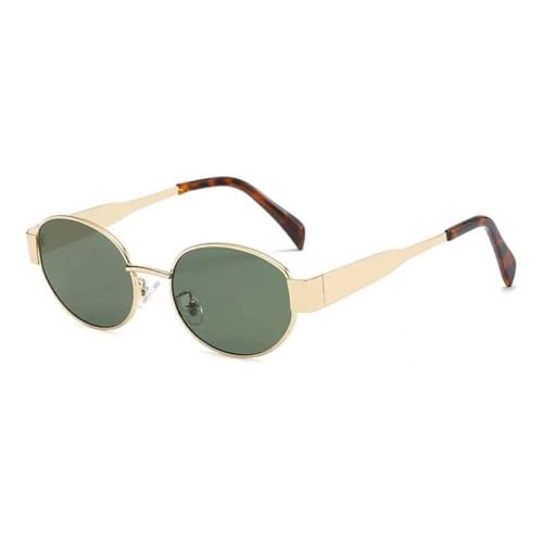 Zueauns Retro Ovale Sonnenbrille Damen Herren Metal Trendy UV400 Schutz brillen,dunkelgrün