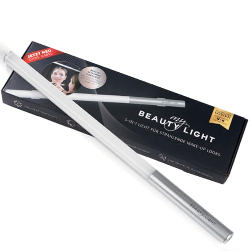 My BEAUTY LIGHT® LED-Spiegelleuchte simuliert Tageslicht für strahlende Make-Up Looks | Kabellos Dank Akkubetrieb, 5 Verschiedene Lichteinstellungen & stufenlos dimmbar, einfach anbringbar