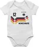 Baby Body Junge Mädchen - 2024 Fussball EM Fanartikel - Trikot mit anpassbarem Namen und Trikotnummer - 1/3 Monate - Weiß - kurzarm strampler personalisierter fußball deutschland wm bodys