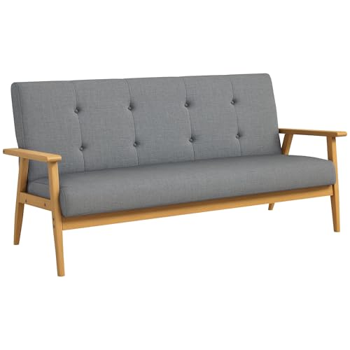 HOMCOM 3-Sitzer Sofa, Couch mit Armlehnen, Rückenkissen, Wohnzimmersofa mit Leinenoptik, Polstersofa für Wohnzimmer, Schlafzimmer 154,5 x 69,5 x 73 cm, Dunkelgrau