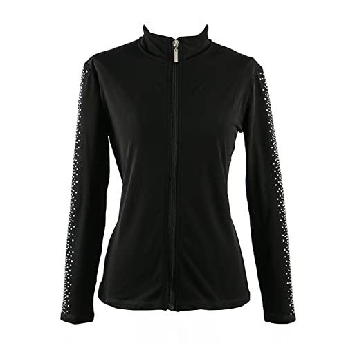 LIUHUO Eiskunstlauf Trainingsanzug Jacke Mädchen Strass Vertikale Streifen Schwarz, Schwarz, Small