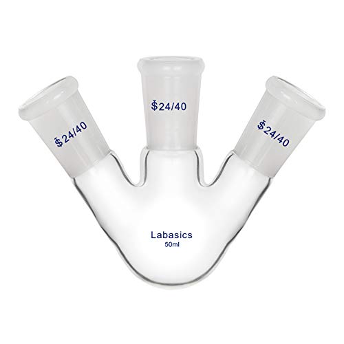 Labasics Glaskolben 50ml 3-Hals-Rundkolben RBF, 3 Neck Round Bottom Flask mit 24/40 Mittel- und Seiten Standardgelenk - 50ml