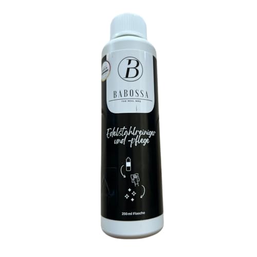 BABOSSA® Edelstahlreiniger und Pflege [250ml] für Küche und Grill | Hochglanz-Garantie | Einfache Anwendung ohne Wasser | Antistatischer Schutz gegen Fingerabdrücke | Made in Germany