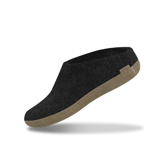 glerups dk Unisex-Erwachsene Filz-Hausschuh BR, Damen,Herren Hausschuh,Huettenschuh,Schafwolle,Gummisohle Schwarz (Charcoal), 42 EU / 8 UK
