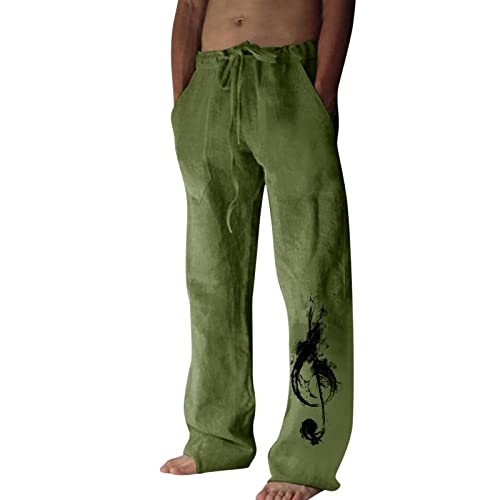 Bequeme Leicht Freizeit Haushose Lässig Casual Herrenhosen Weites Bein Lockere Atmungsaktiv Relaxhose Langgröße Einfach Herren Bedruck Einfarbig Japanische Stil Vielseitige Freizeithose (Green, XXL)