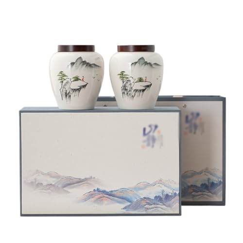 MEYINGOU Vintage Chinese Style Keramik Teedose, Versiegelte Dosen, Teedosen aus Keramik mit bemalter Landschaft, Vorratsdosen for den Haushalt, Teedose mit Deckel