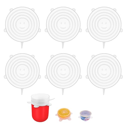 Silikondeckel, 6 Stück Silikondeckel Dehnbar, 9cm Lebensmittelaufbewahrungsabdeckungen, Joghurtbecher, Silikon Deckel Stretch für Dosen, Obst, Schüsseln, Becher, Transparent