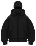 OLIPHEE Herren Kapuzenpullover Winter mit Sturmhaube Casual Hoodie Herren mit Reißverschluss und Tasche Winddicht Warme Jacke Herren Sweatshirt Locker Aschwarz M