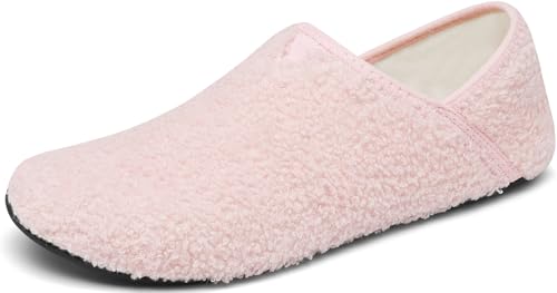 BARFULKER Winter Hausschuhe Damen Herren Warme Winterschuhe Leichte Hüttenschuhe Rutschfest Flache Pantoffeln Home Cozy Slippers,Rosa 38/39 EU