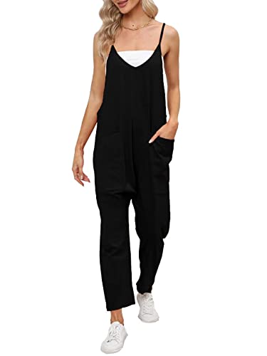 Cegerne Latzhose Damen Arbeitshose Lose Overall Jumpsuit Ärmelloser Latzhosen mit Große Taschen, Schwarz, S