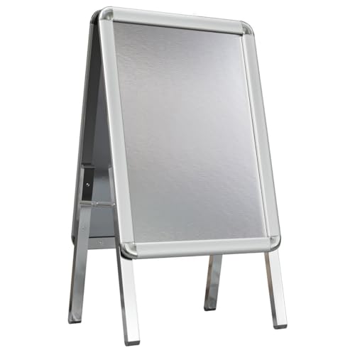 GGMMÖBEL SEATTLE | Plakatständer | A2 | Silber | Premium | Doppelseitig | Werbe Kunden Stopper Tafel Aufsteller Gehweg Träger