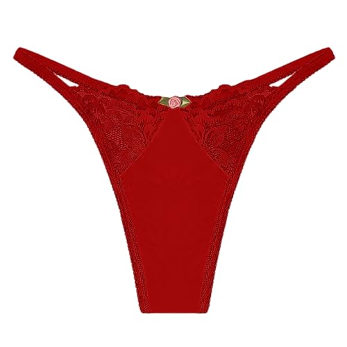 2025 Europäische amerikanische Damen-Unterwäsche, bequem, einfach, sexy spurlos, Außenhandel, Spitzen-Tanga Damen Unterwäsche Sexy Große Größen (Red, XS)