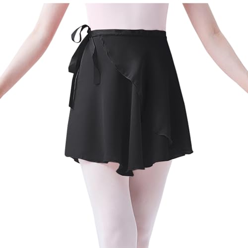 Ballett-Wickelrock für Damen, durchsichtiger Chiffon, Tanz, Wickelrock mit verstellbarer Taille, Gymnastik, Ballettröcke für Erwachsene und Mädchen, Tanzkleidung, Verkaufsausverkauf, Schwarz , XL