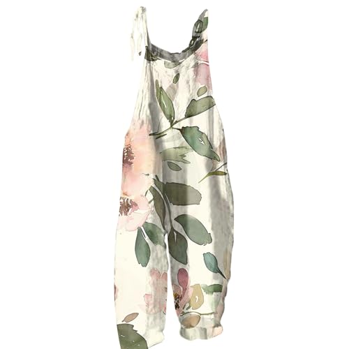 LINGHAOEU Jumpsuit Damen Elegant Festlich Overall Damen Summer Elegant Übergröße Jumpsuit Breitbeinig Clubkleidung Blumen Rompers mit Taschen Soft Türkis L