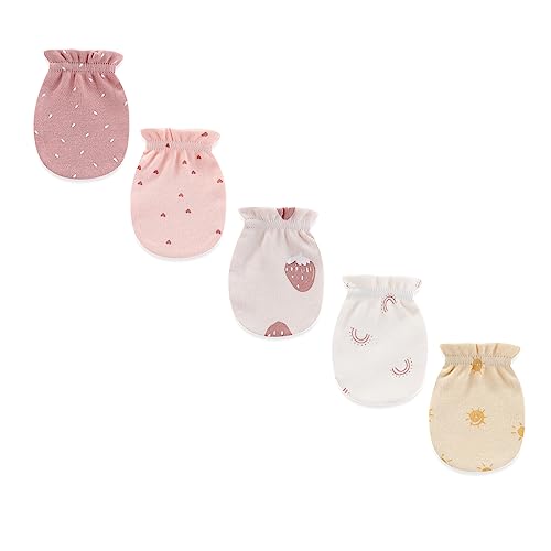 Ecojoy Neugeborenes Baby elastische Scratch Mitten 5 Pcs Tiny Baby Junge und Mädchen Handschuhe Scratch Mits 0-6 Monate, Peach Pink