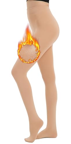 Hiltzo Winter Thermostrumpfhosen für Damen, Blickdichte Wärmende Gefütterte Strumpfhose, Warm Fleece Pantyhose Dicke Plüschstrümpfe Hautfarbe S-M