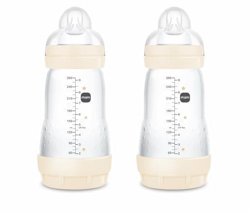 MAM Easy Start Anti-Kolik-Flasche A139, patentierte Colic, mit Saugnapf aus Silikon, ultraweich, für Babys ab 2 Monaten, 2 Stück, selbststerilisierbar auf 3 Minuten, 260 Mikrofon liliter