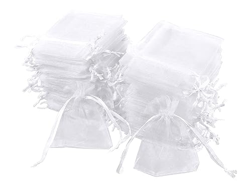 Carehabi 100 Stück Organzasäckchen Weiß Organzabeutel, 7 x 9 cm, Geschenkbeutel Organza, Schmuckbeutel, Hochzeit Säckchen Lavendelsäckchen Säckchen Hochzeitsbevorzugung