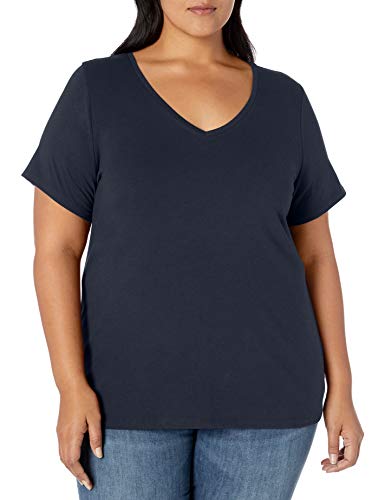 Amazon Essentials Damen T-Shirt mit V-Ausschnitt und kurzen Ärmeln in Übergröße, Marineblau, 3XL Große Größen
