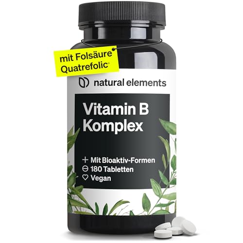 Vitamin B Komplex - 180 Tabletten - Premium: Mit Bio-Aktivformen, Quatrefolic® & Kofaktoren - vegan, hochdosiert, ohne unnötige Zusätze – in Deutschland produziert & laborgeprüft