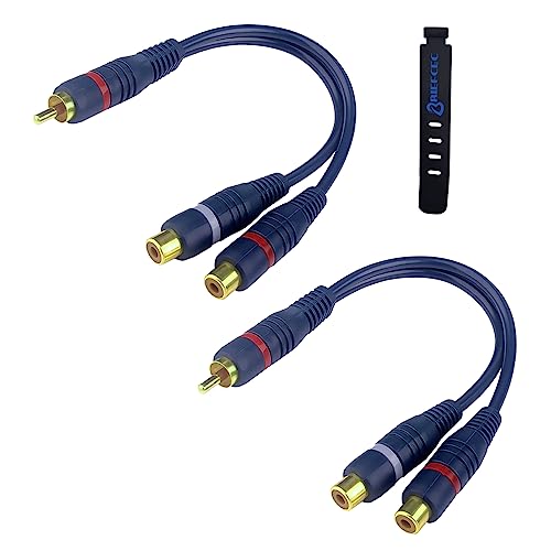 BRIEFCEC Cinch Splitter Kabel Cinch Y Kabel RCA Y Adapter 15cm Subwoofer Kabel Phono Kabel AV Kabel Coaxial Audio Kabel Chinch Kabel RCA Kabel RCA zu JACK (1-Stecker zu 2-Buchse, 2Stü, Blau)