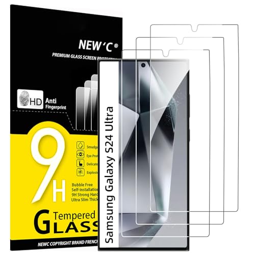 NEW'C 3 Stück, Panzer Schutz Glas für Samsung S24 Ultra [nicht für S24/S24 Plus], Frei von Kratzern, 9H Härte, HD Displayschutzfolie, 0.33mm Ultra-klar, Ultrabeständi