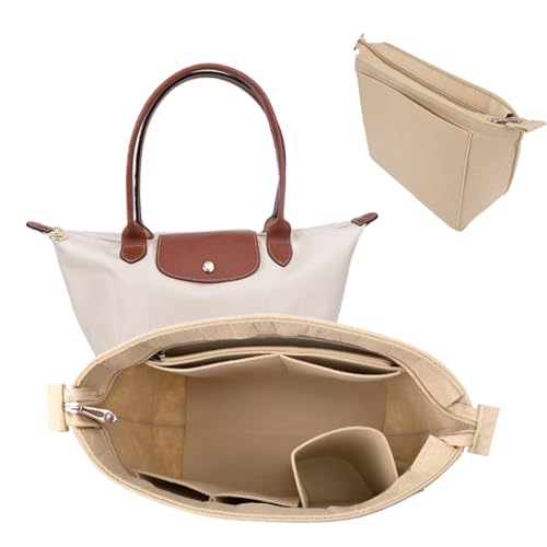 GADITIEK Organizer für Longchamp Tasche Damen,Filz Beige Taschen Organizer,Taschenorganizer Shopper,Tote Bag Organizer, Groß Organizer für Langem Griff Le Pliage l,Innentasche Handtaschen (Beige, L)