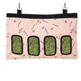 Futtertasche für Kaninchen, Heu, automatische Futtertasche, Meerschweinchen, Heutasche mit 4 Löchern, hängendes Futterheu für kleine Haustiere, Rosa