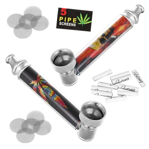LHOEST 2 Stück Pfeifen Set, pipe Purpfeife, Tragbare Mini Pfeifenhalter mit 10 Edelstahlsiebfiltern und 10 x 6mm Aktivkohlefilter, Pfeife Rauchen von Tabakwaren (Pfeifen Set 2)