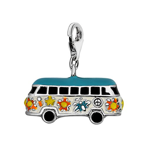 Quiges Charms Anhänger Versilbert Hippie Bus Versilbert Damen Schmuck für Bettelarmband