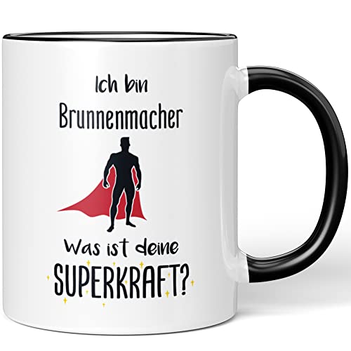 JUNIWORDS Tasse, Ich bin Brunnenmacher. Was ist deine Superkraft?, Schwarz (5923036)