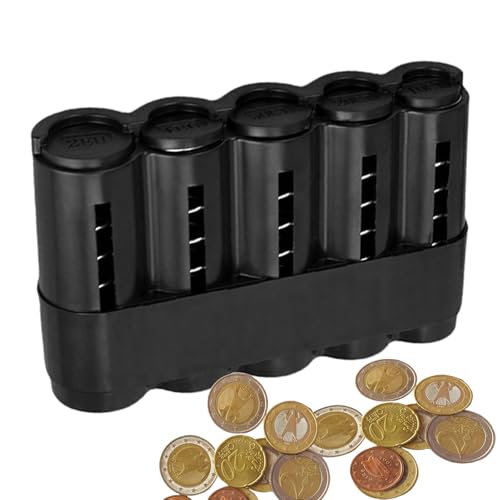 1 Stück EUR Münzbox Schwarz Kleingeld Aufbewahrung 5 Stückelungen(2EU,1EU,50CT,20CT,10CT) Coin Holder Münzspender Aus Kunststoff Münzen Sortieren Münzen Aufbewahrung/Kleingeld Aufbewahrung