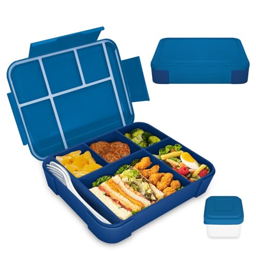 IJIAMY Brotdose Kinder mit Fächern, 1300ml Jausenbox Kinder, Auslaufsicher Bento Box, Lunchbox Kinder, Vesperdose für Kindergarten & Schule (Marineblau)