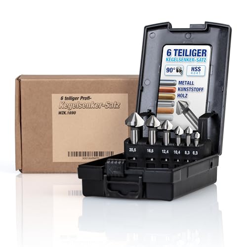 NTG Kegelsenker Set, 6,3-20,5 mm, 6-tlg, Kegelsenker 90°, HSS Stahl, Senker u. Entgrater für Holz, Metall und Kunststoff inklusive Aufbewahrungsbox - präzise & sorgfältig arbeiten -