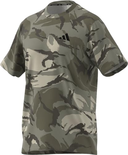 adidas Men's Train Essentials Seasonal Camo Tee T-Shirt, Putty Grey/Silver Pebble/Olive strata/Shadow Olive, XL