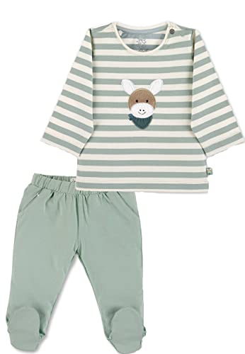 Sterntaler Baby Jungen Langarmshirt Baby GOTS Set Langarm-Shirt und Hose - Baby Shirt Langarm - geringeltes Shirt mit 3D Applikation - grün, 56